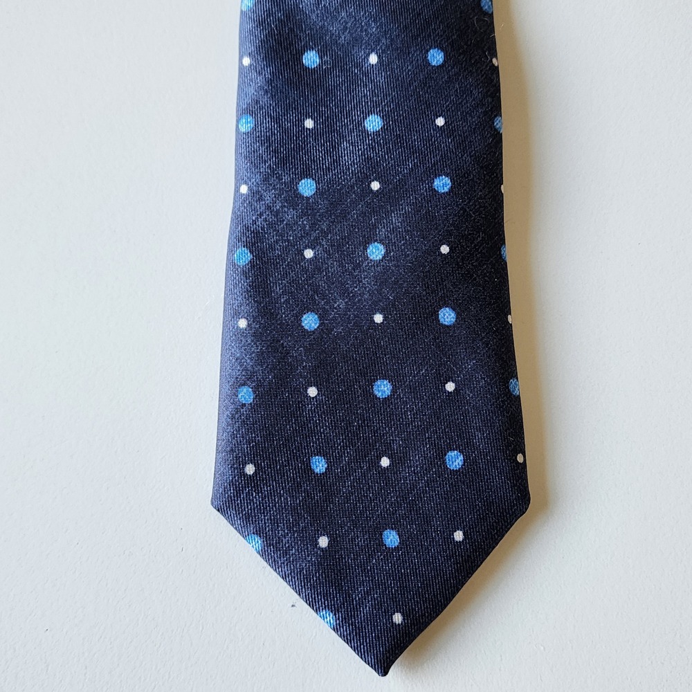 BOSS 100% Silk Necktie Blue Polka Dot Italy Luxury Formal Business Designer Work